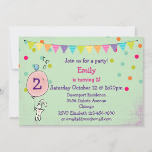 Bunny tenant un ballon Invitation de fête d'annive