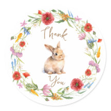 Bunny thank you sticker floral-Customizable
