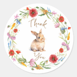 Bunny thank you sticker floral-Customizable