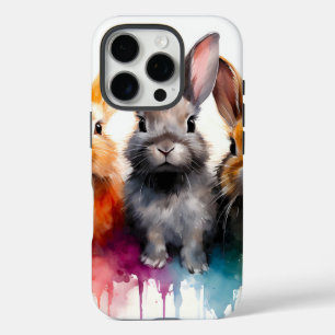 Bunny Trio Watercolor iPhone 16 Pro Case