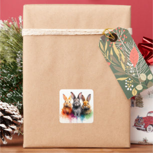 Bunny Trio Watercolor Square Sticker