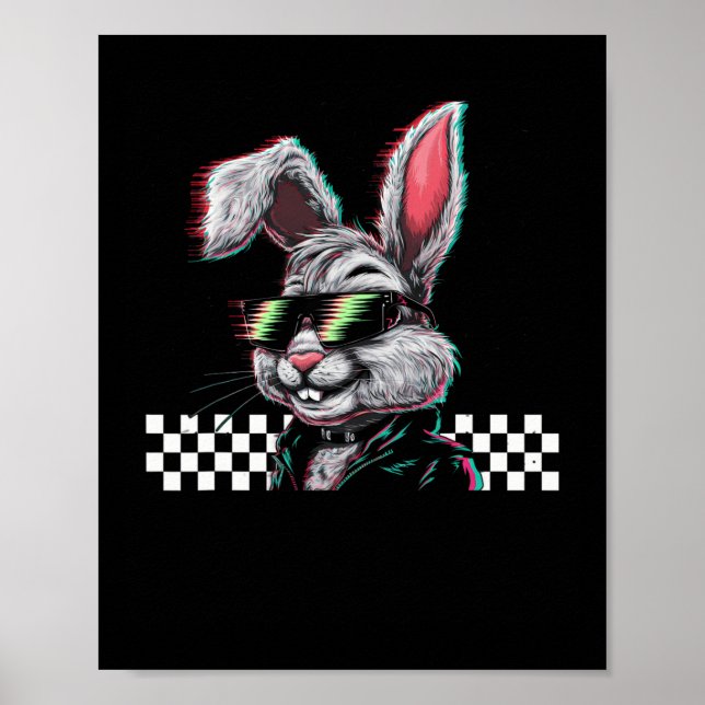 Bunny Trippy Vaporwave Easter Techno Rave Edm Musi Poster (Front)