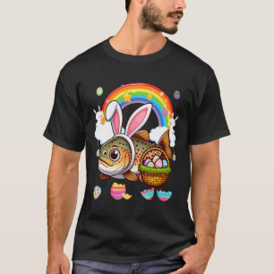 Bunny Trout Fish Easter Hunting Eggs Basket Colorf T-Shirt