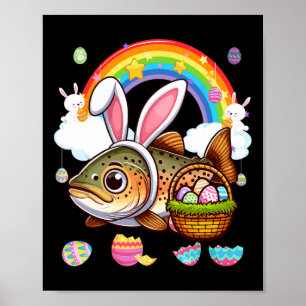 Bunny Trout Fish Easter Hunting Eggs Bysket Colorf Poster