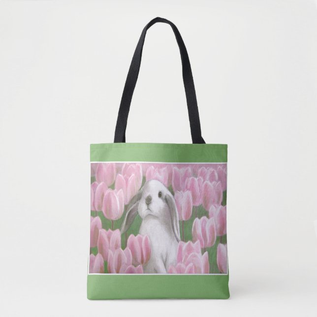 Bunny & Tulips Tote Bag (Front)