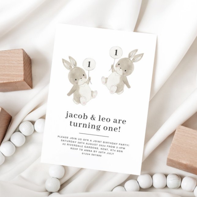 Bunny Twin Boys First Birthday Invitation (Créateur téléchargé)