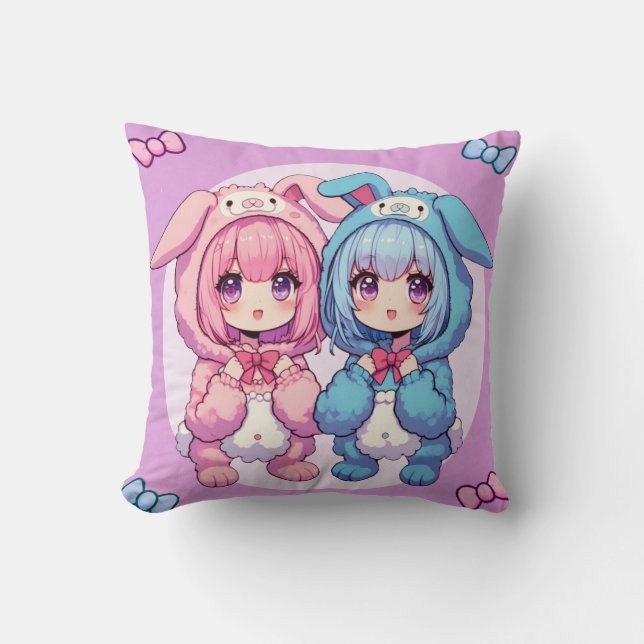 Bunny Twins Throw Pillow (Front)