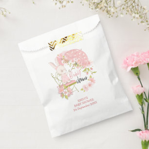 Bunny Umbrella Florals Name Date Girl Baby Shower Favour Bag