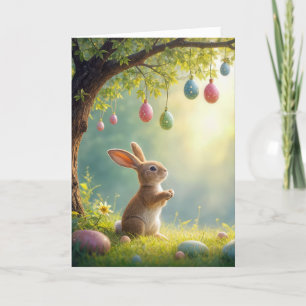 Bunny Under an Easter Egg Tree Holiday Card