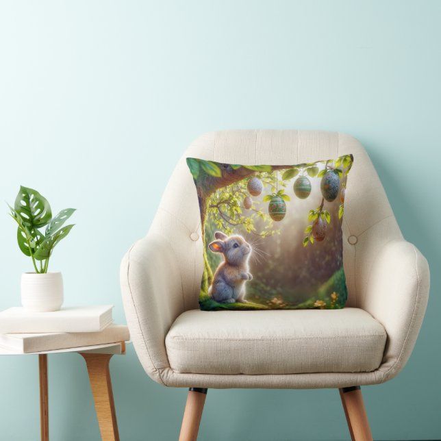 Bunny Under An Easter Egg Tree Throw Pillow (Chair)