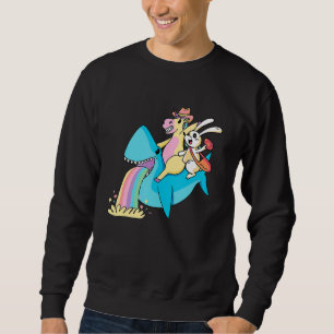 Bunny Unicorn Riding Shark Easter Day Cute Rabbit Sweatshirt