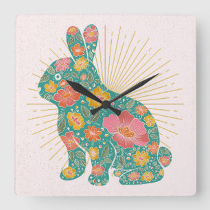 Bunny Vintage Colourful Pastel Floral Square Wall Clock