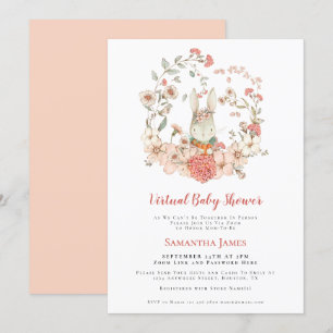 Bunny Vintage Peach Foliage Virtual Baby Shower Invitation