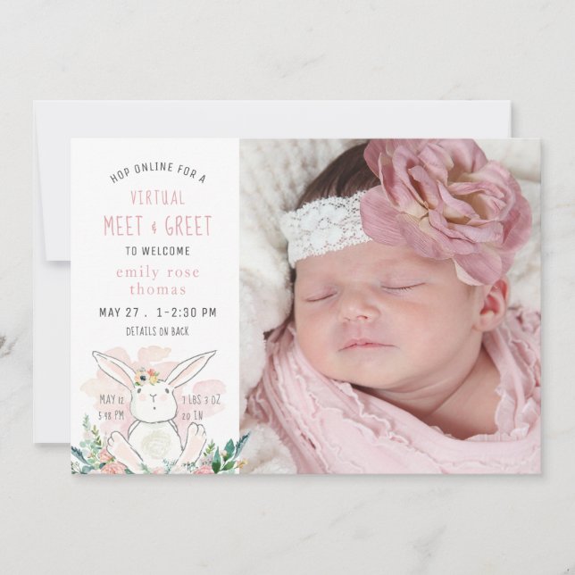 Bunny VIRTUAL MEET & GREET Birth Announcement (Front)
