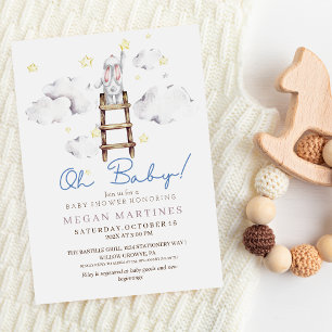  Bunny Watercolor Elegant Cute Boy Baby Shower  Invitation