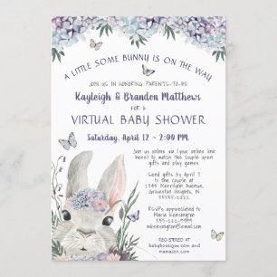Bunny Watercolor Floral Purple Virtual Baby Shower Invitation