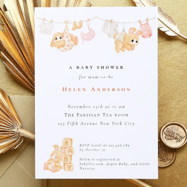 Bunny Watercolor Neutral Baby Shower Invitation (Zazzle Bunny Watercolor Neutral Baby Shower Invitation)