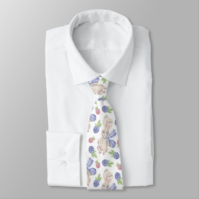 Bunny watercolor spring berry tie (Tied)