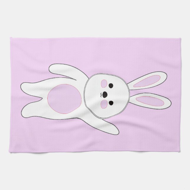 Bunny. White and pink. Kitchen Towel (Horizontal)