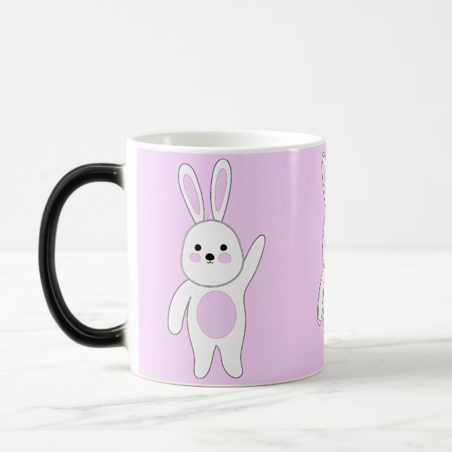 Bunny. White and pink. Magic Mug (Left)