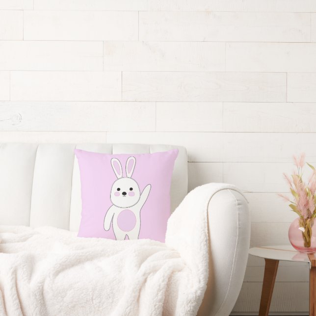 Bunny. White and pink. Throw Pillow (Couch)