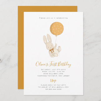 Bunny with a Balloon Birthday Invitation