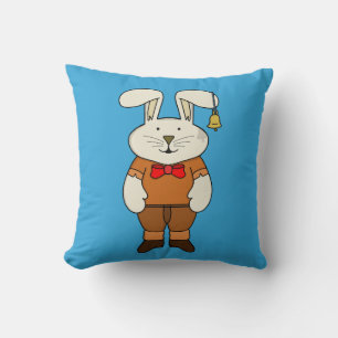 Bunny with a bell in his ear throw pillow