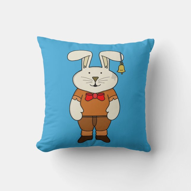 Bunny with a bell in his ear throw pillow (Front)