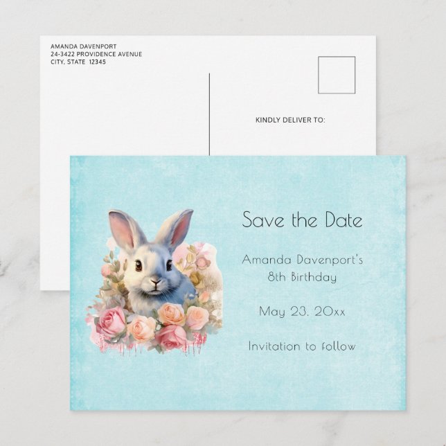 Bunny with a Garland of Roses Cute Announcement Postcard (Front/Back)
