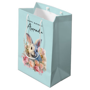Bunny with a Garland of Roses Cute Birthday Medium Gift Bag