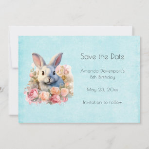 Bunny with a Garland of Roses Cute Birthday Save The Date
