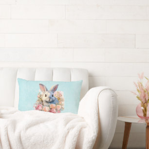  Bunny with a Garland of Roses Cute Lumbar Pillow