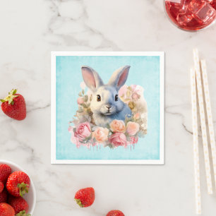 Bunny with a Garland of Roses Cute Napkin