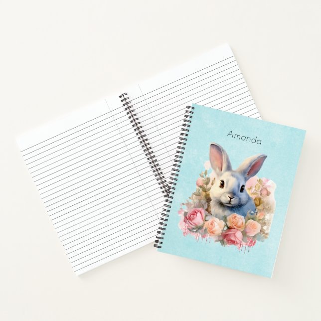 Bunny with a Garland of Roses Cute Notebook (Inside)