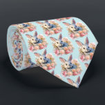 Bunny with a Garland of Roses Cute Pattern Tie<br><div class="desc">A tie with a watercolor image. A white gray bunny rabbit surrounded by a garland of pink and peach roses. For bunny lovers and Easter themes and birthdays and showers.</div>