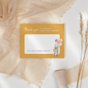 Bunny with Balloons Yellow Baby Shower Thank You Card