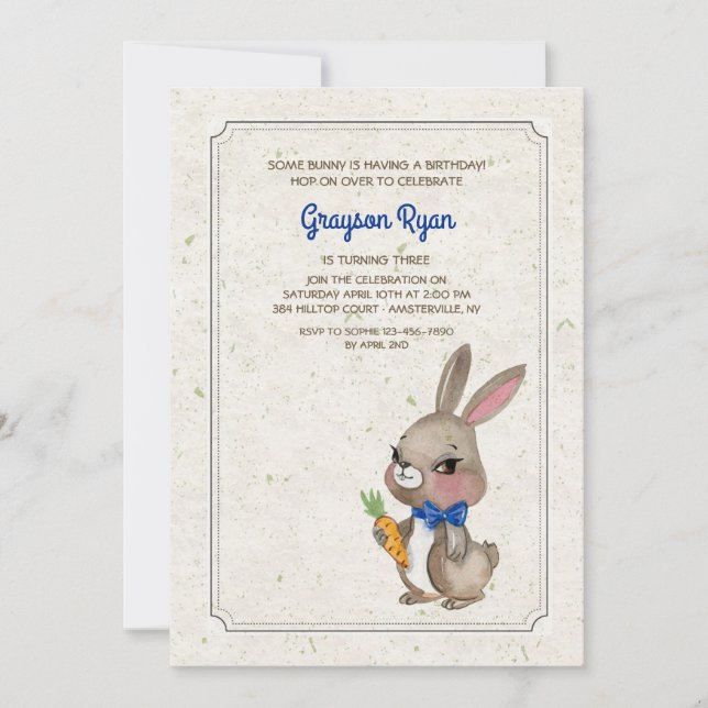 Bunny With Blue Bow Invitation (Front)
