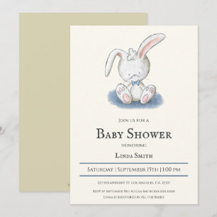 Bunny with Blue Bow Tie Boy Baby Shower Invitation