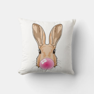 Bunny with Chewing gum Throw Pillow