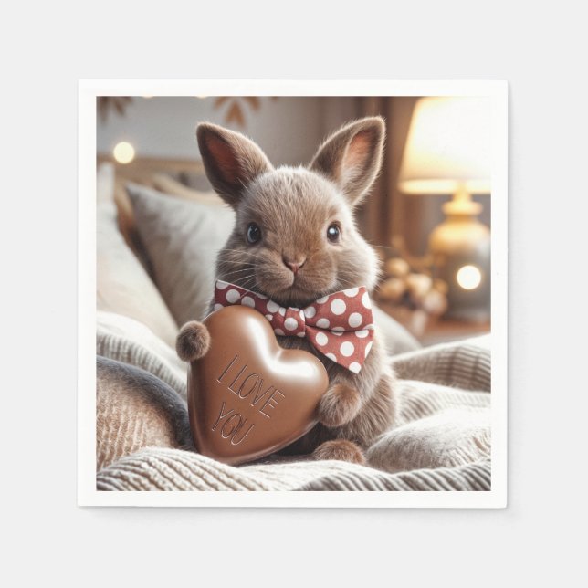 Bunny With Chocolate Heart Napkin (Front)