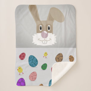 Bunny with colored eggs sherpa blanket. sherpa blanket