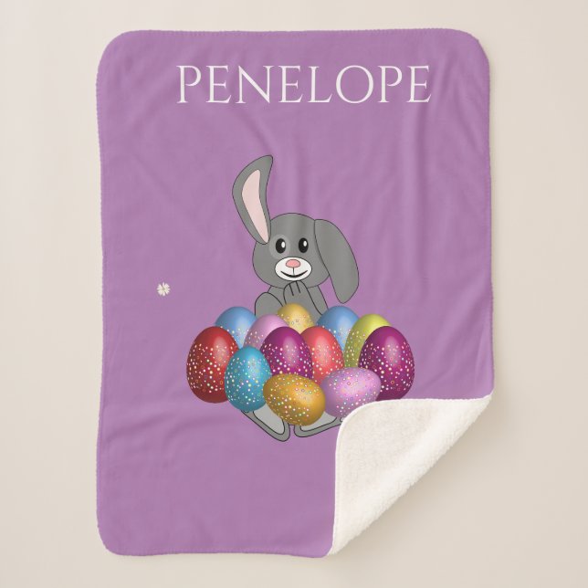 Bunny with colored eggs sherpa blanket. sherpa blanket (Front)