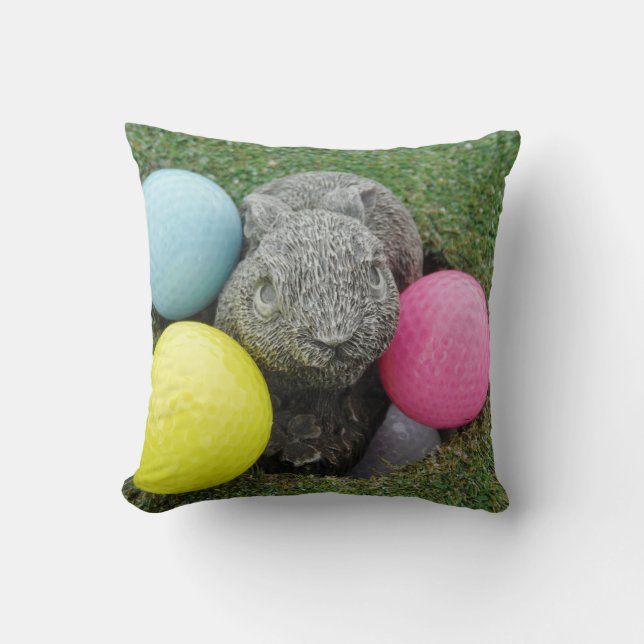 Bunny with coloured golf balls throw pillow (Front)