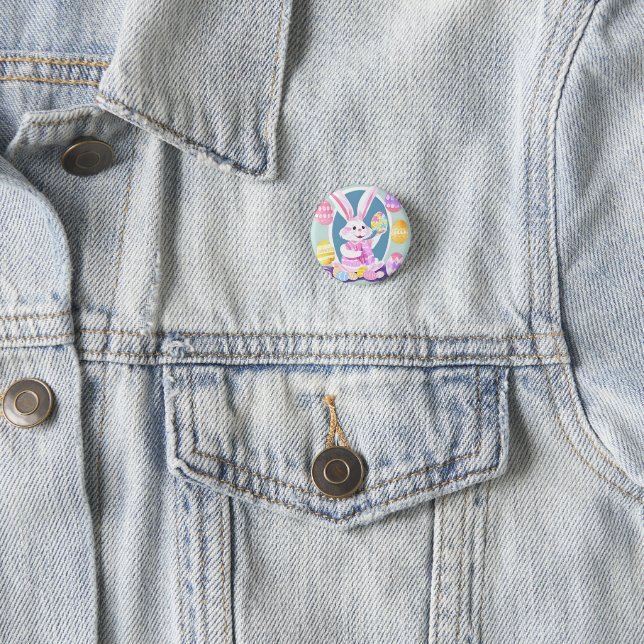 bunny with easter eggs 1 inch round button (In Situ)