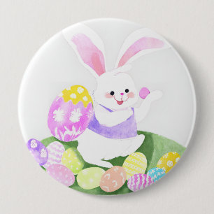 bunny with easter eggs 4 inch round button