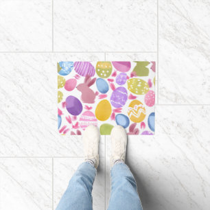 bunny with easter eggs doormat