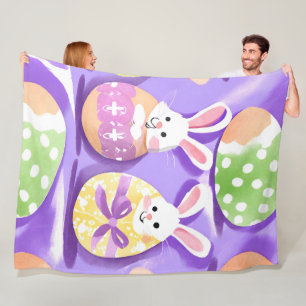 bunny with easter eggs fleece blanket