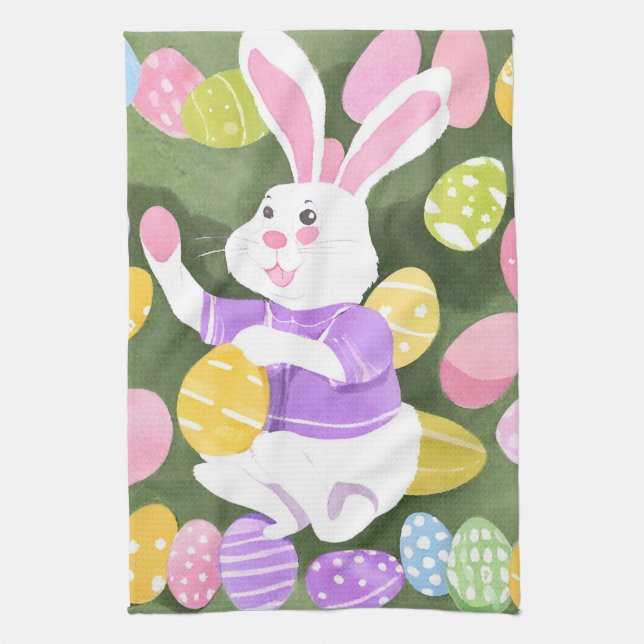bunny with easter eggs kitchen towel (Vertical)