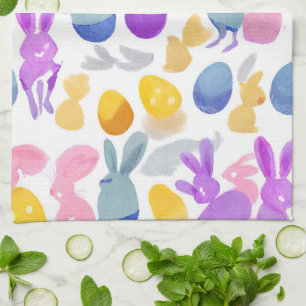 bunny with easter eggs kitchen towel