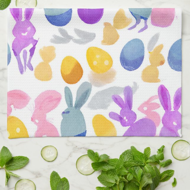 bunny with easter eggs kitchen towel (Folded)